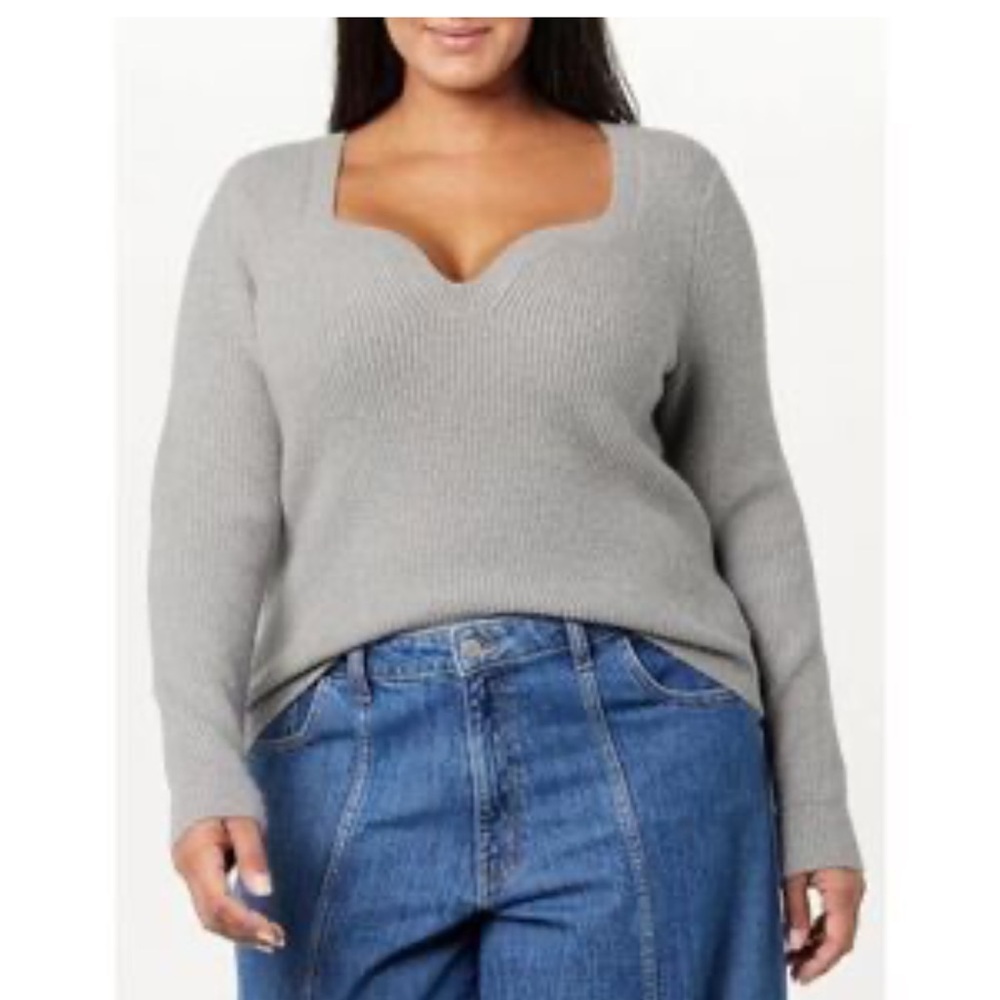 The Drop Women's Gray Chunky Knit Low Sweetheart V-Neck Sweater